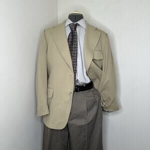 1950s Mens 41R Blazer Beige 2 Button Large Sport Coat Suit Jacket Vintage USA